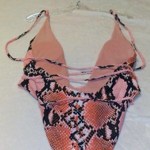 SHEIN Snakeskin Print Plunging One Piece Swim